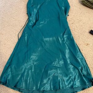 Beginning Boutique Teal Satin Midi Slip Dress